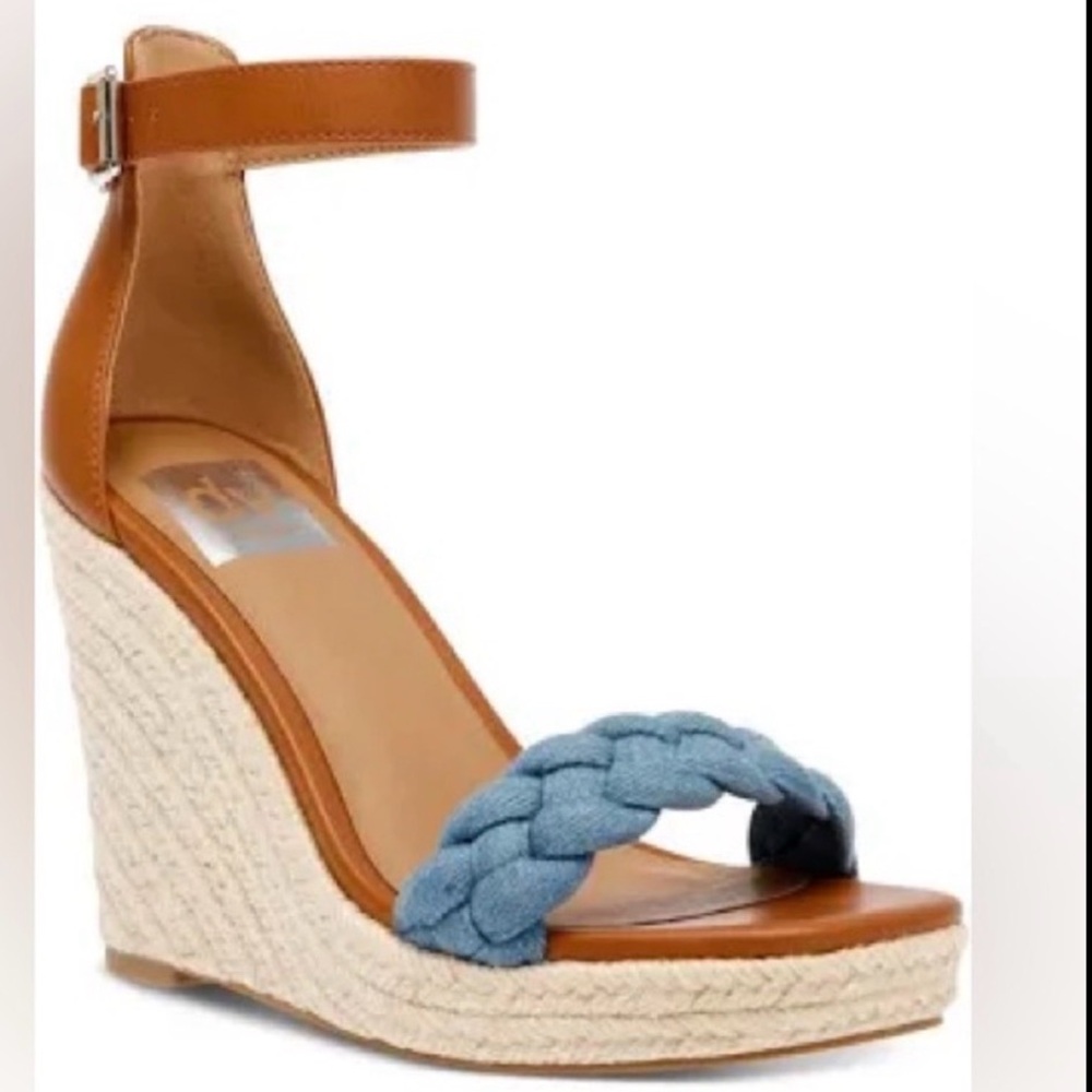 Dolce Vita Brown & Blue braided strap ankle wrap espadrille casual wedge Sandals